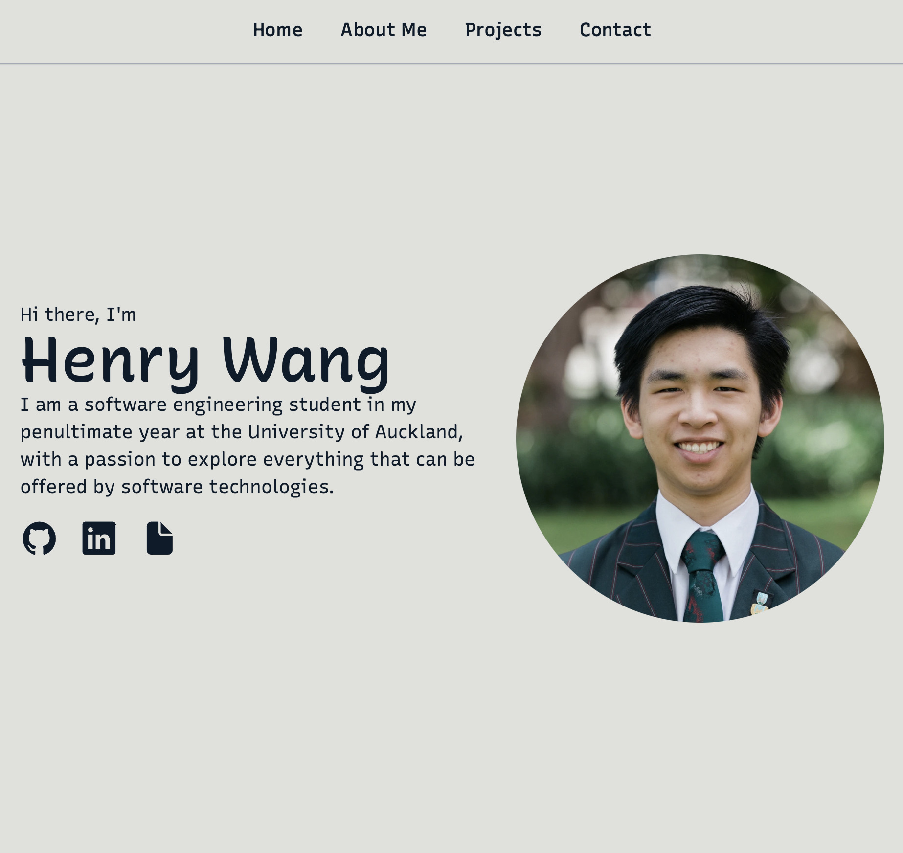 Hero section of the portfolio website for Henry Wang